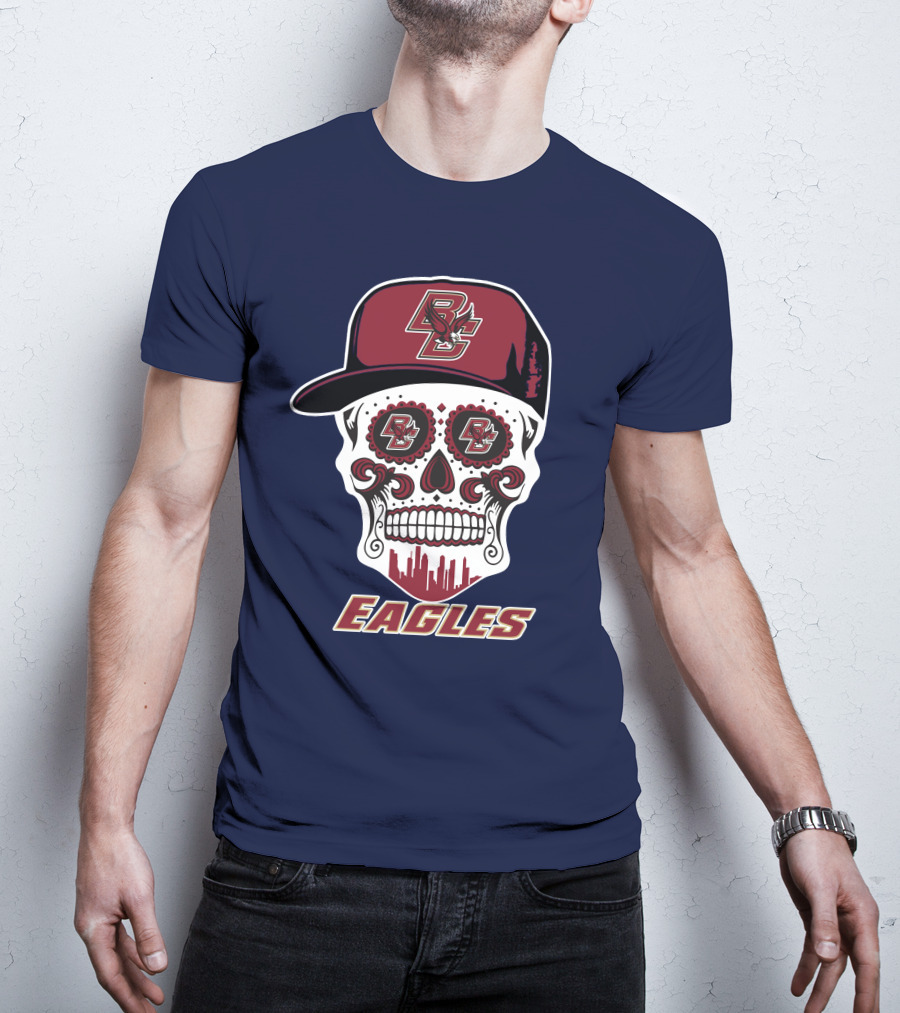 Bc Eagles Skull Emblem With Cap T-Shirt