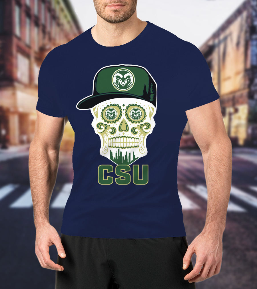 Csu Rams Sugar Skull With Cap T-Shirt