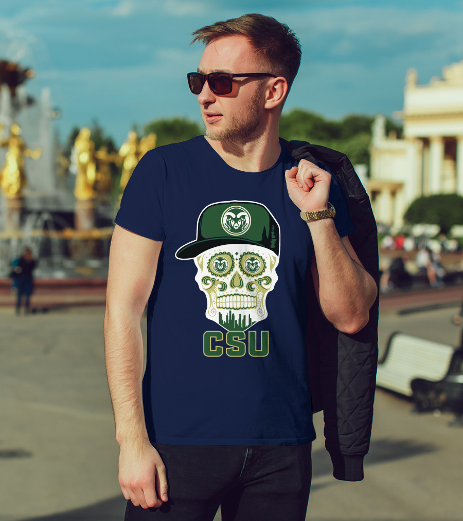 Csu Rams Sugar Skull With Cap T-Shirt