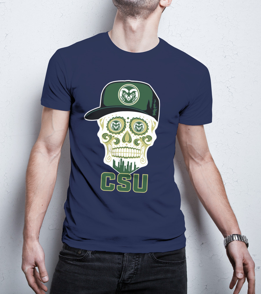 Csu Rams Sugar Skull With Cap T-Shirt