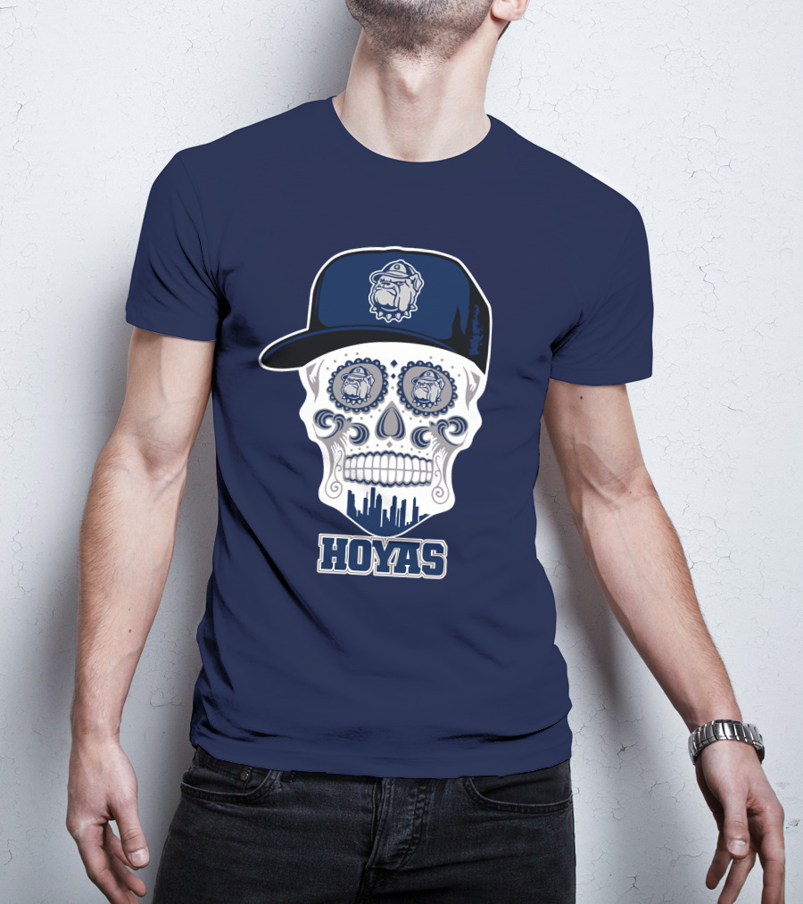 Georgetown Hoyas Skull With Bulldog Hat And Skyline T-Shirt