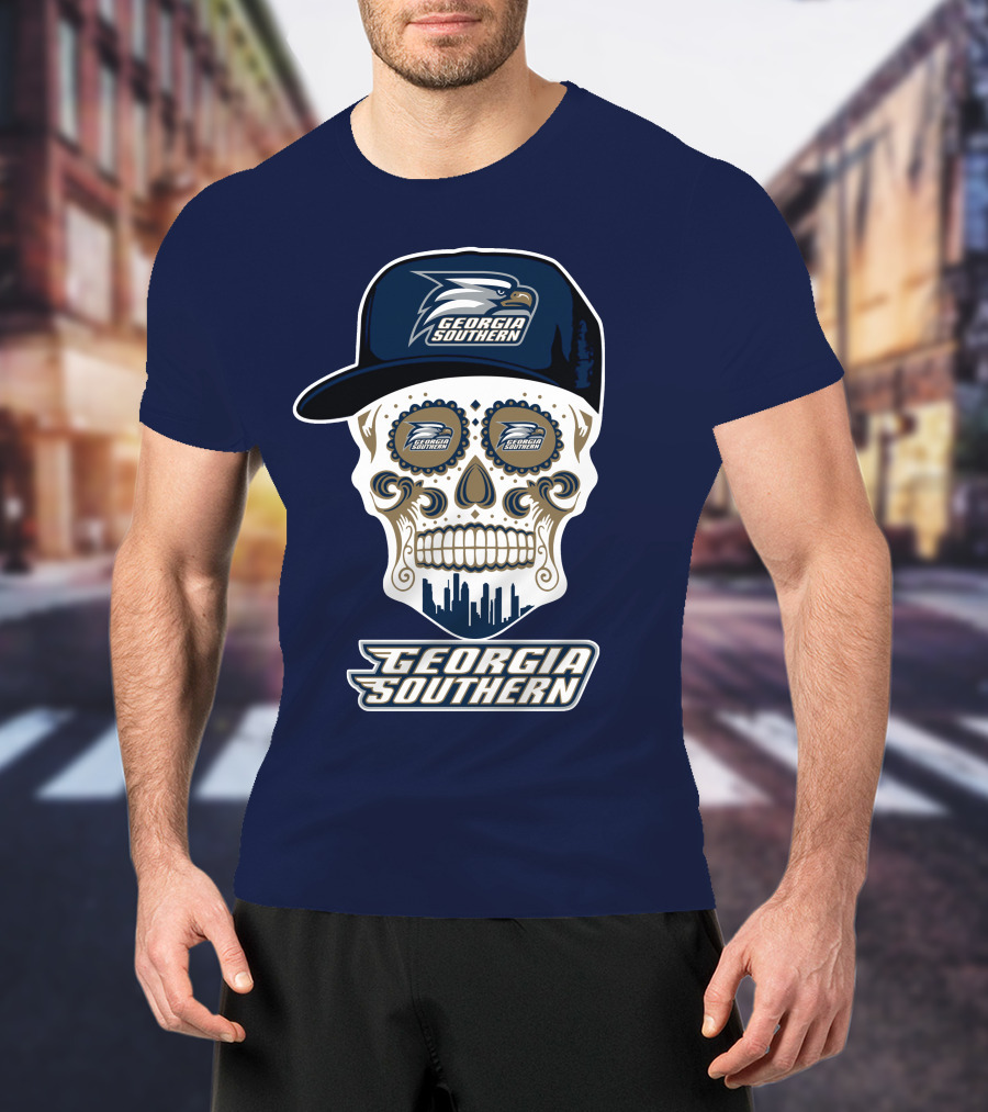 Georgia Southern Eagles Skull With Cap And Logo Elements T-Shirt