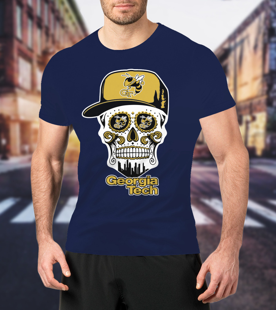 Georgia Tech Yellow Jackets Skull With Cap T-Shirt