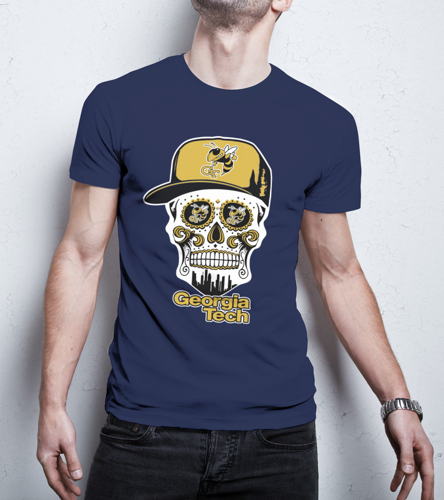Georgia Tech Yellow Jackets Skull With Cap T-Shirt