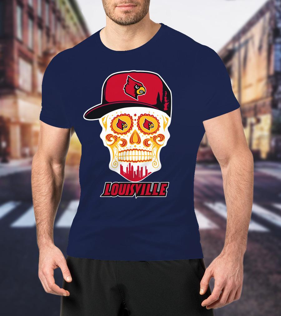 Louisville Cardinals Sugar Skull Cap T-Shirt