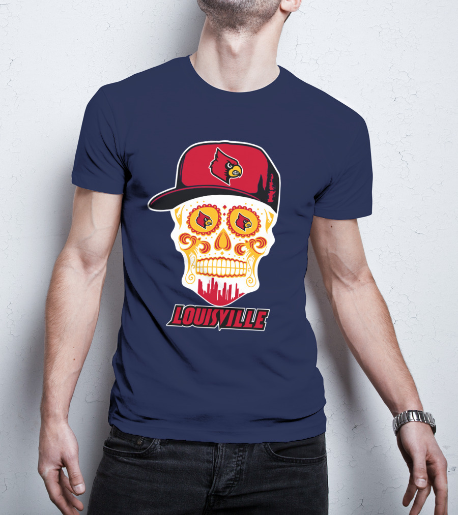 Louisville Cardinals Sugar Skull Cap T-Shirt
