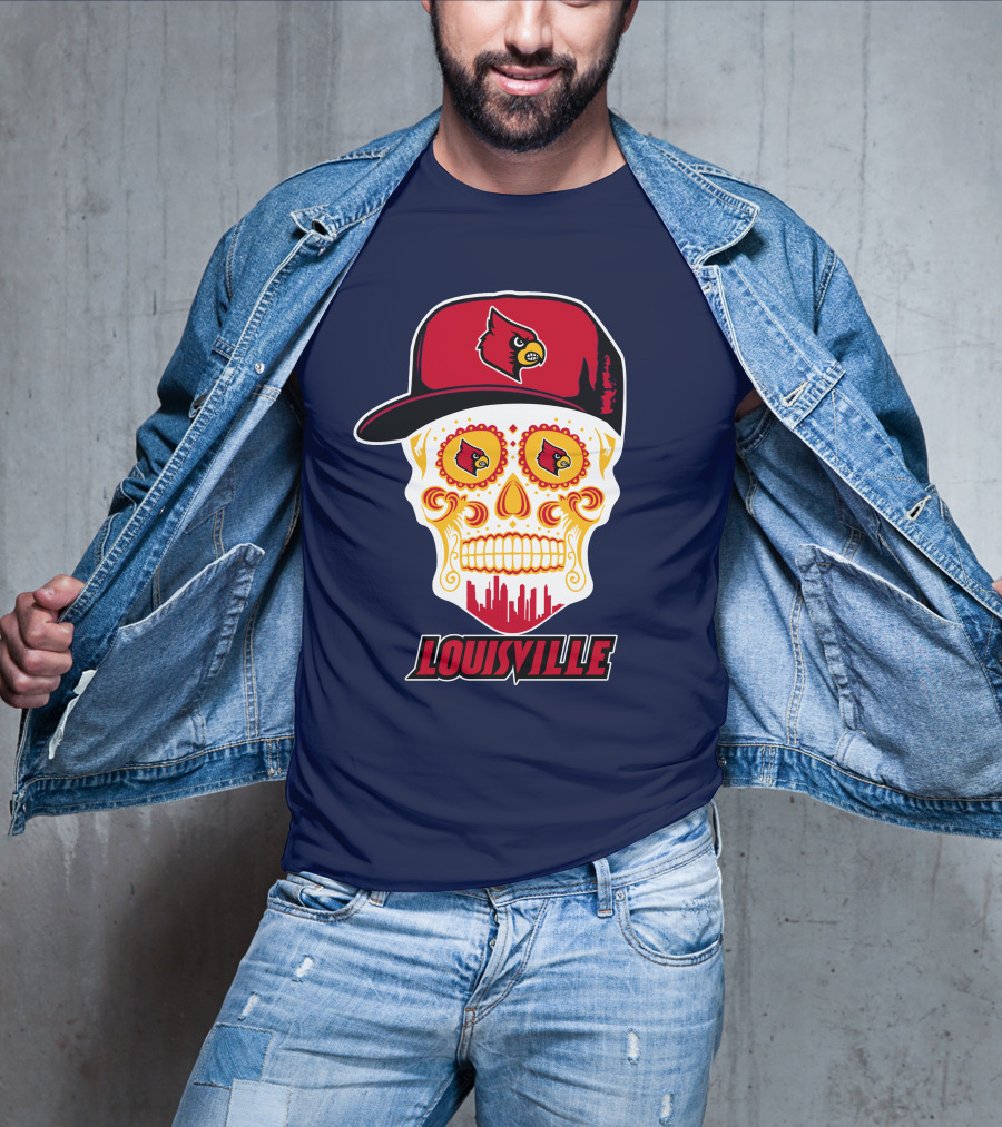 Louisville Cardinals Sugar Skull Cap T-Shirt