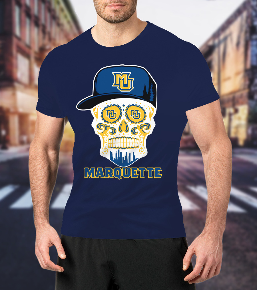 Marquette Golden Eagles Sugar Skull Mu Cap T-Shirt