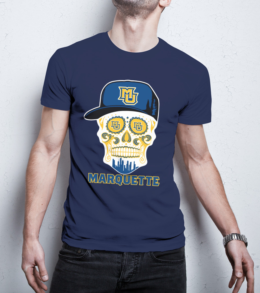 Marquette Golden Eagles Sugar Skull Mu Cap T-Shirt