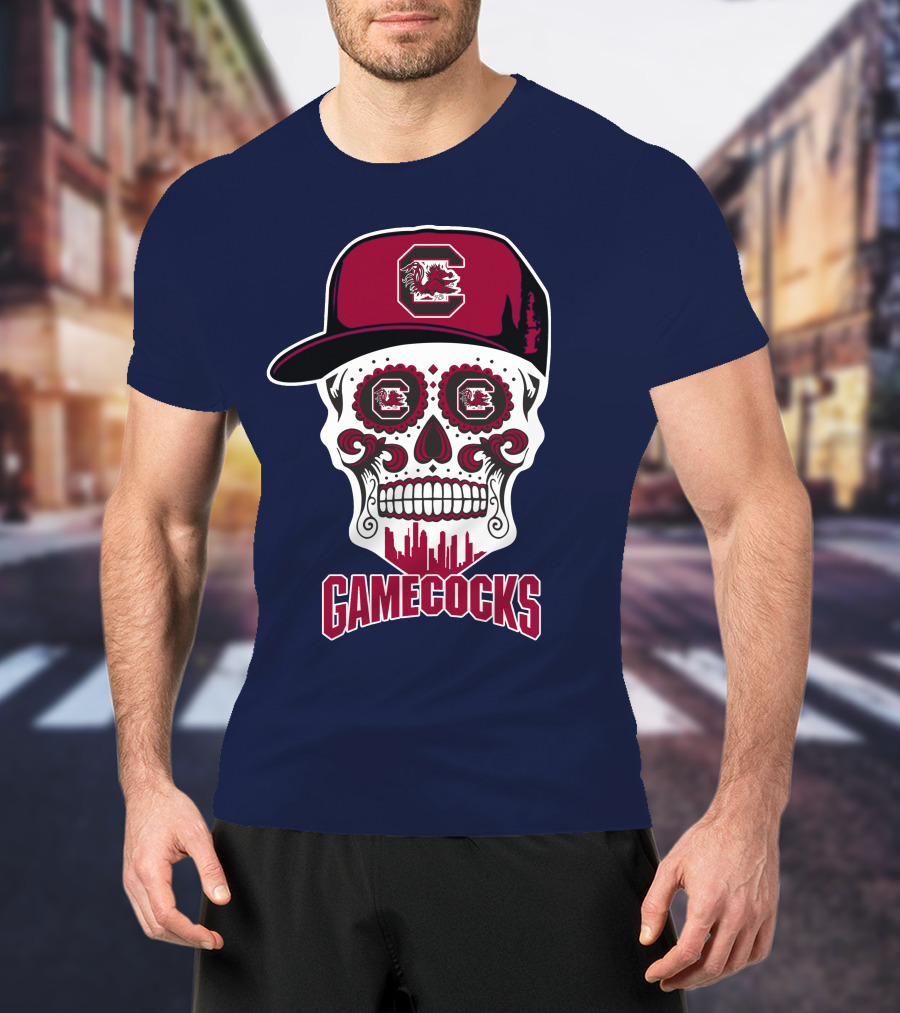 South Carolina Gamecocks Skull Design With Hat And Icons T-Shirt