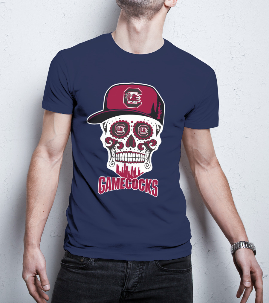 South Carolina Gamecocks Skull Design With Hat And Icons T-Shirt