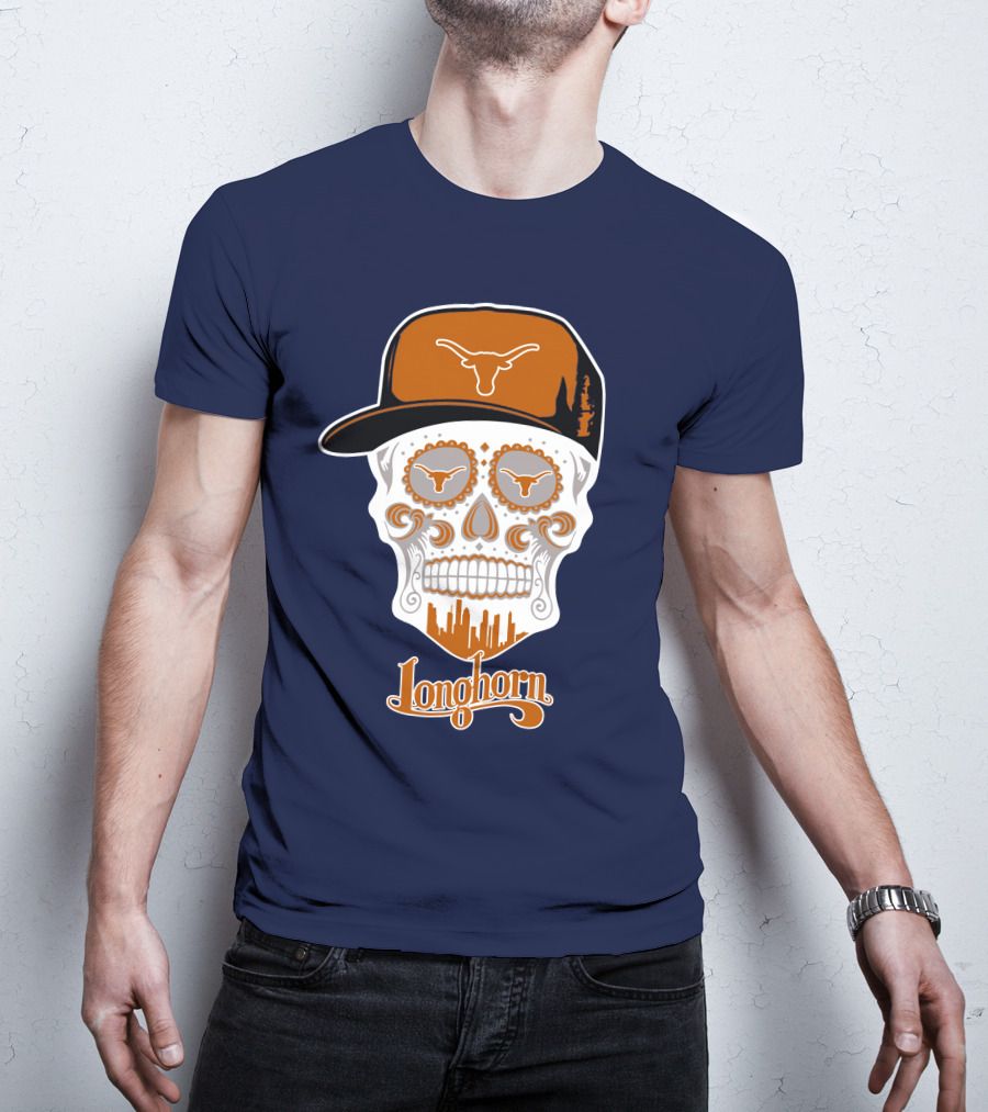 Longhorns Skull With Texas Longhorns Cap And Austin Skyline T-Shirt
