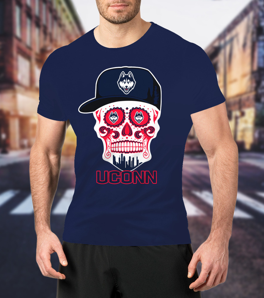 Uconn Huskies Sugar Skull With Hat T-Shirt