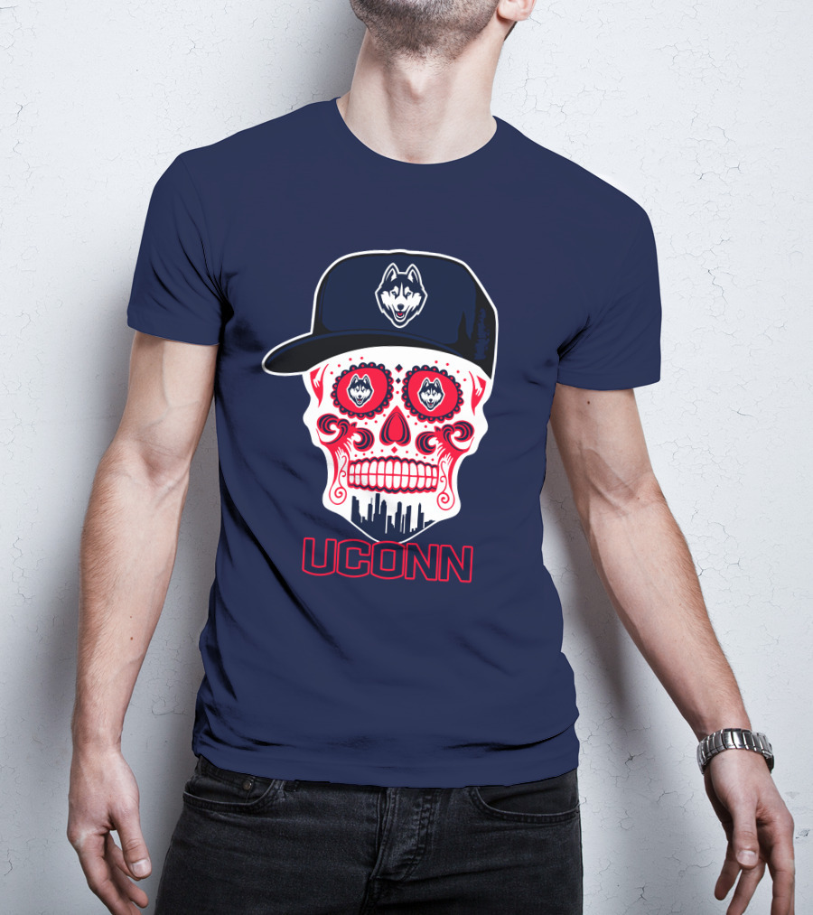 Uconn Huskies Sugar Skull With Hat T-Shirt