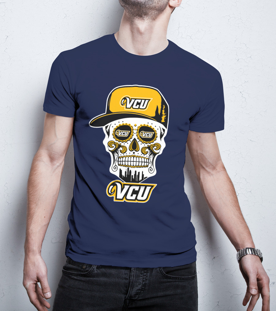 Vcu Rams Dia De Los Muertos Skull With Iconic Cap And Skyline T-Shirt