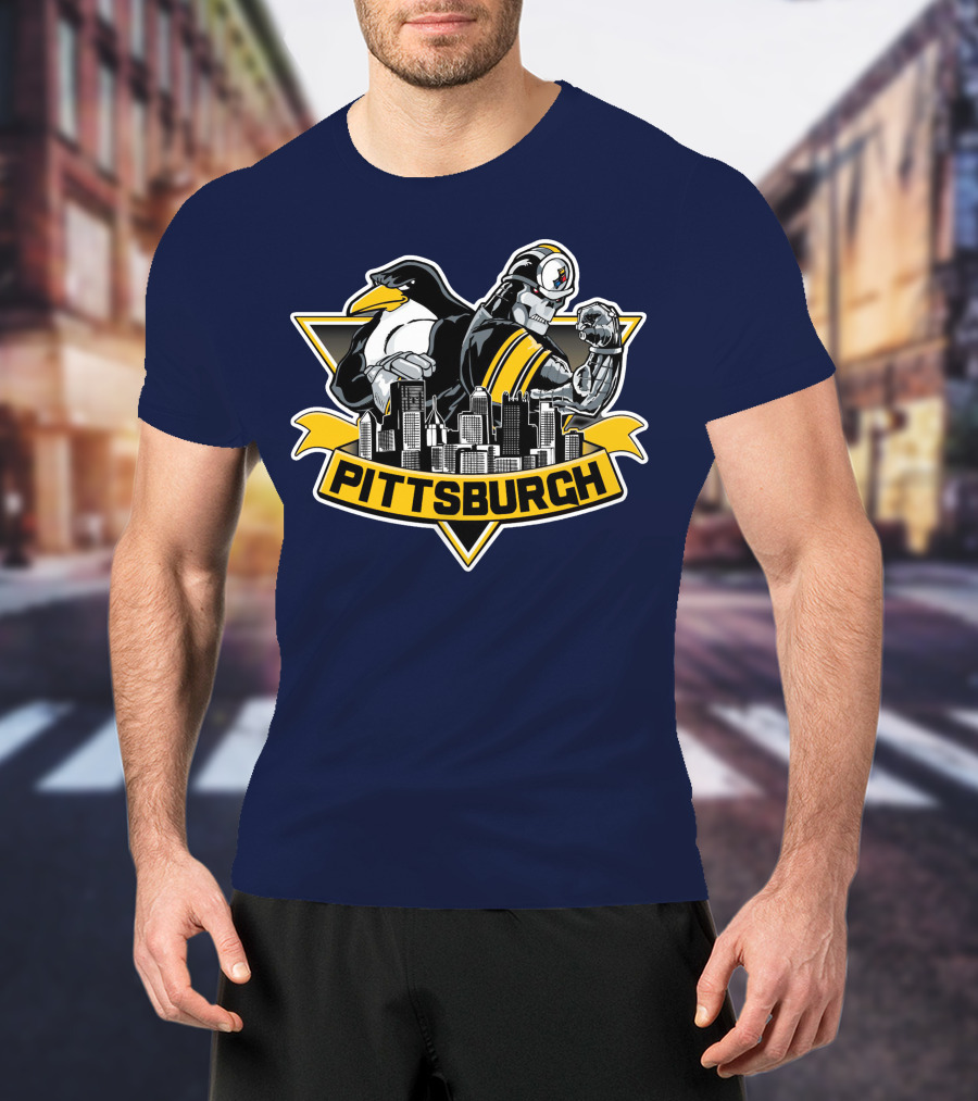 Pittsburgh Steelers Penguins Fusion Skyline T-Shirt