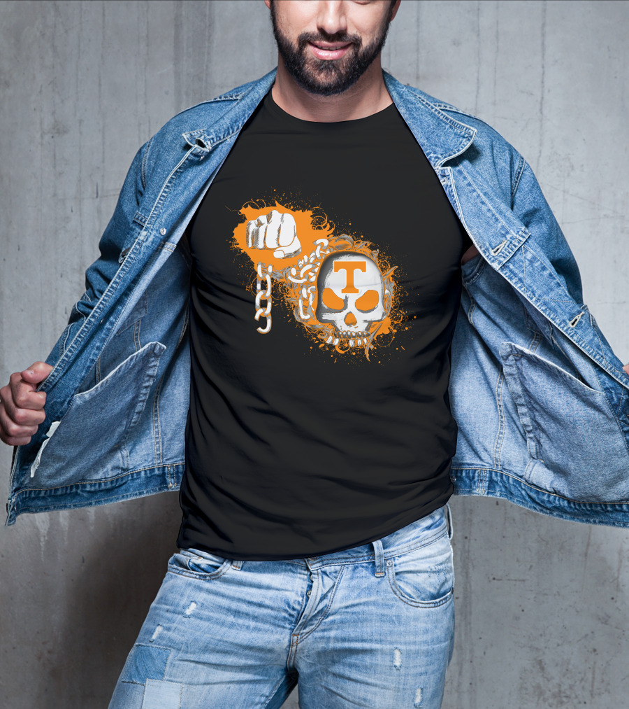Tennessee Volunteers Skull T Logo Chain Fist Orange Splatter T-Shirt
