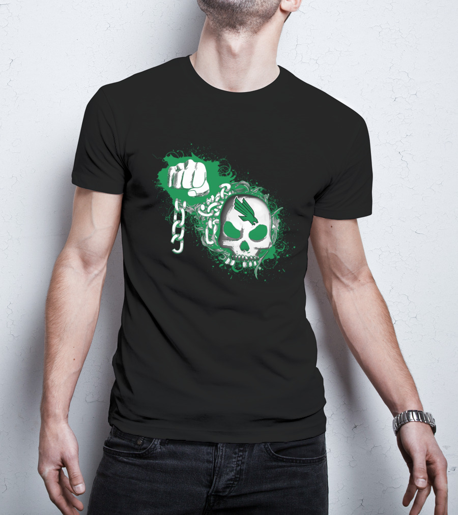 North Texas Mean Green Skull Fist And Chains T-Shirt