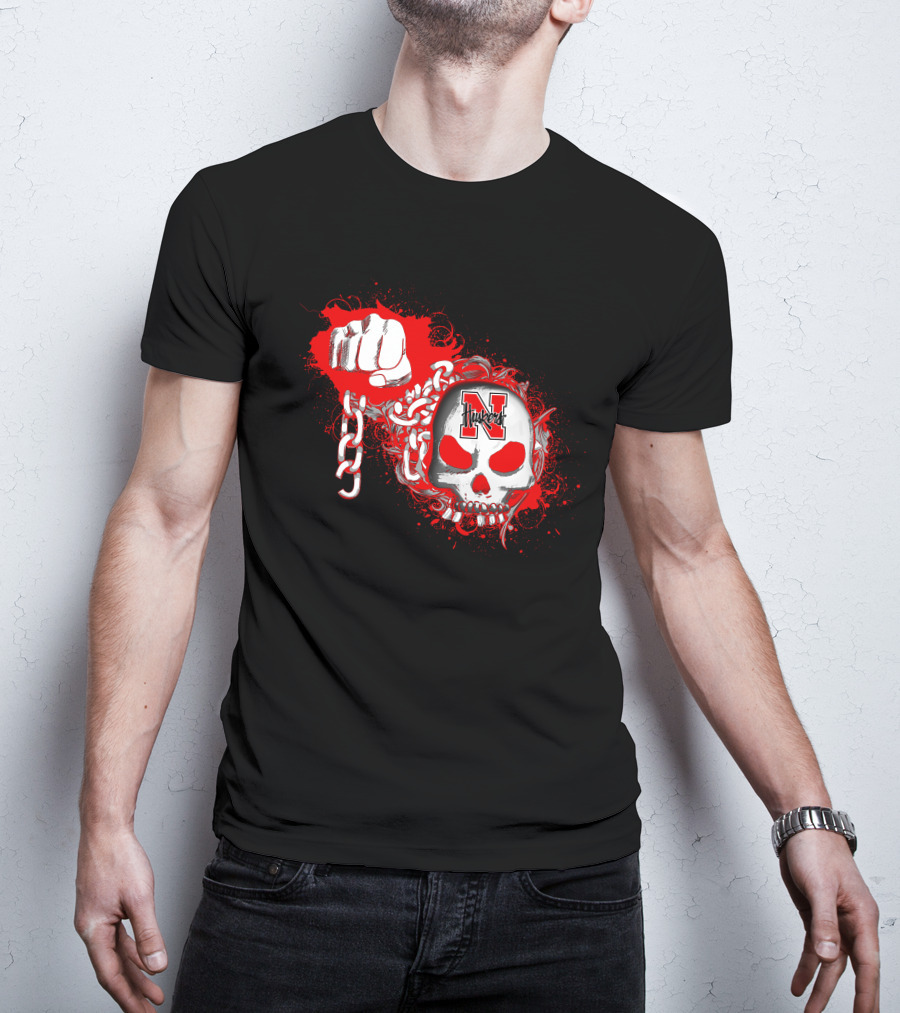 Nebraska Cornhuskers Skull With Chains And Fist T-Shirt