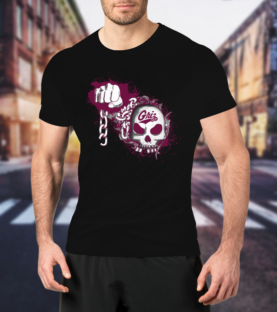 Montana Grizzlies Griz Skull And Chain Fist T-Shirt
