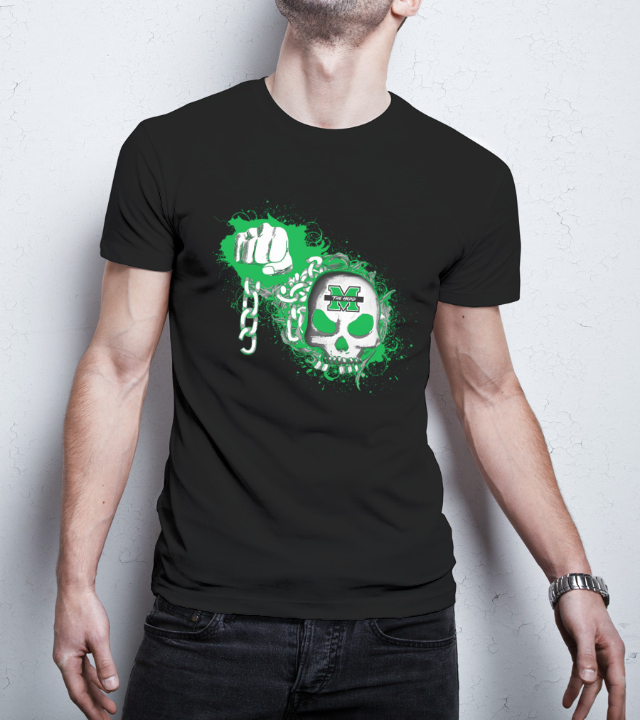 Marshall Thundering Herd Skull And Fist With Chains T-Shirt