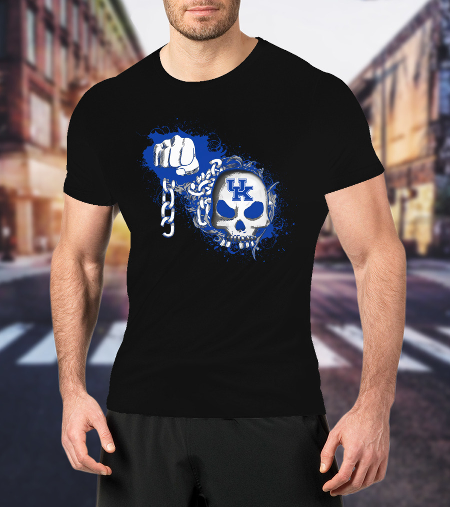 Kentucky Wildcats Skull Logo With Fist And Chain T-Shirt