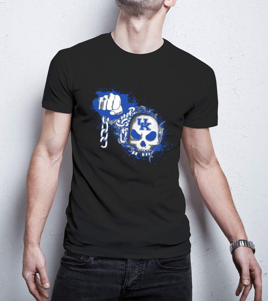 Kentucky Wildcats Skull Logo With Fist And Chain T-Shirt