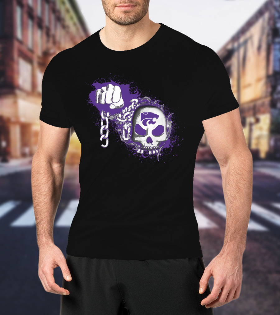 Kansas State Wildcats Skull And Fist With Chains And Powercat T-Shirt