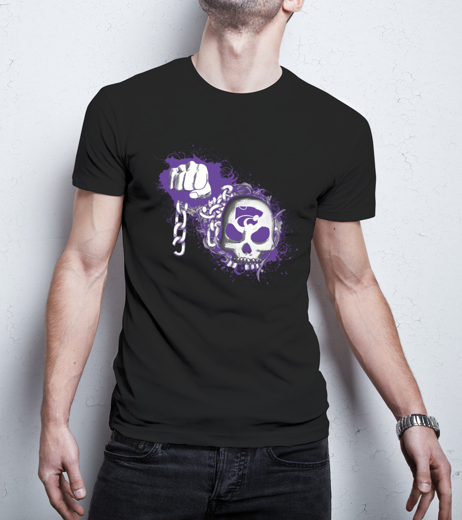 Kansas State Wildcats Skull And Fist With Chains And Powercat T-Shirt
