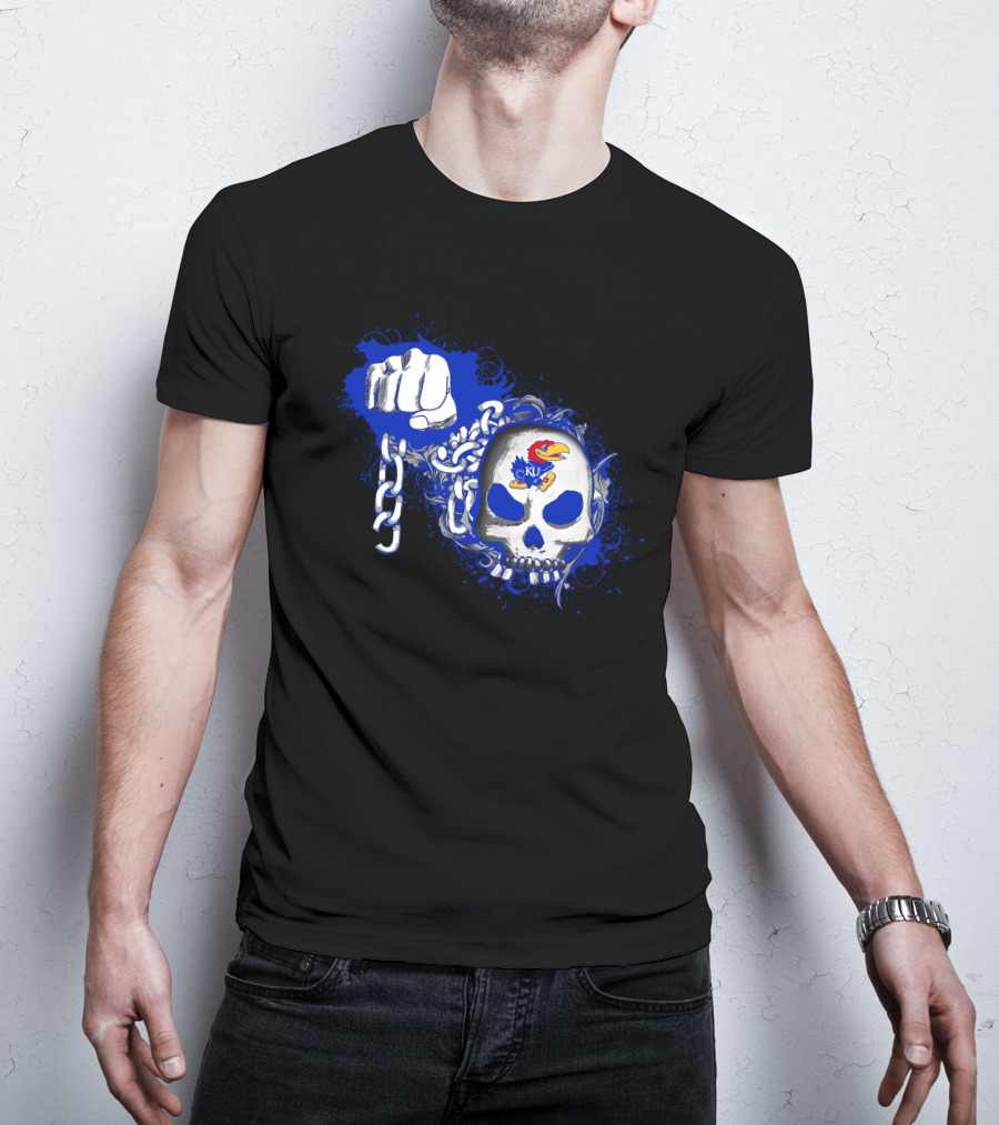 Kansas Jayhawks Skull With Chains And Bold Fist T-Shirt