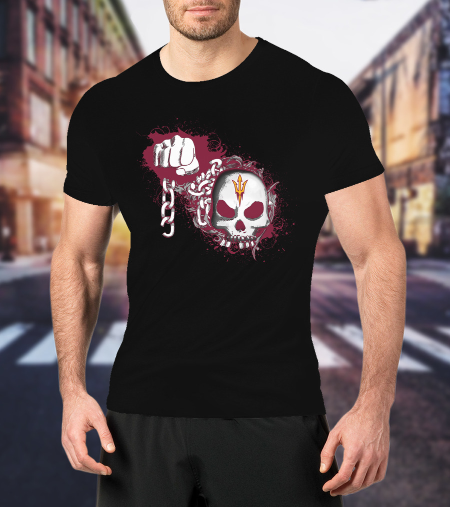 Arizona State Sun Devils Skull Fist And Chains T-Shirt