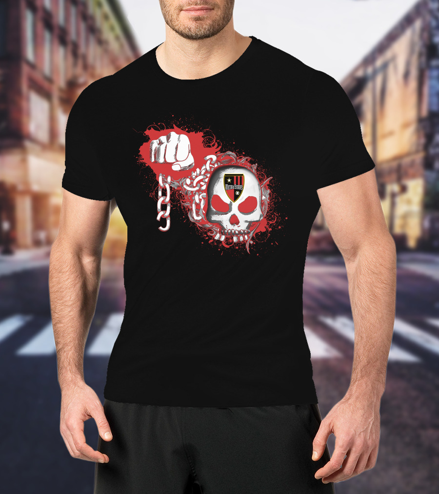 Metrostars Skull And Fist Logo With Chains And Red T-Shirt