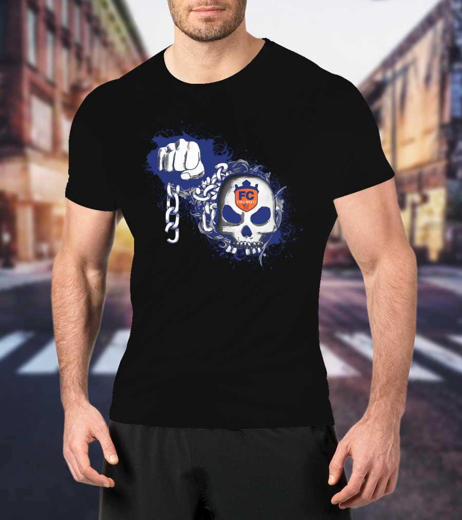 Fc Cincinnati Skull Chains Fist T-Shirt