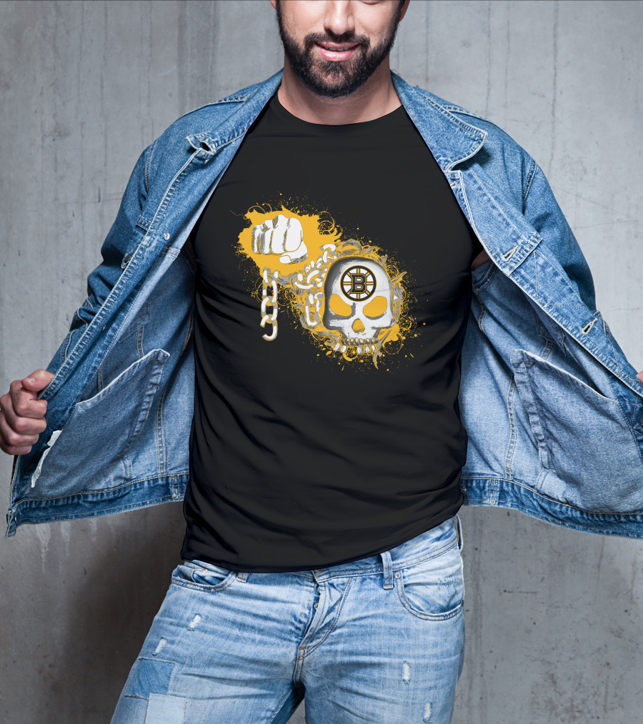 Boston Bruins Skull And Fist With Chains T-Shirt