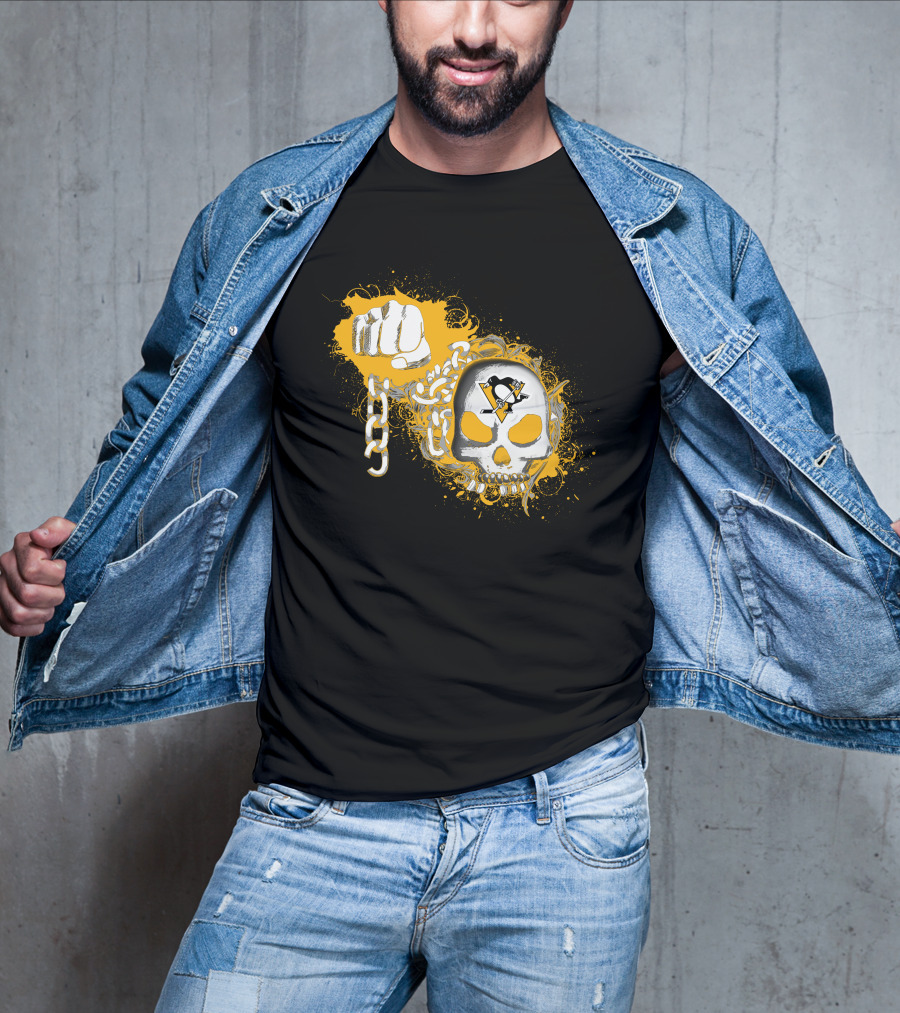 Pittsburgh Penguins Skull And Fist With Chain T-Shirt