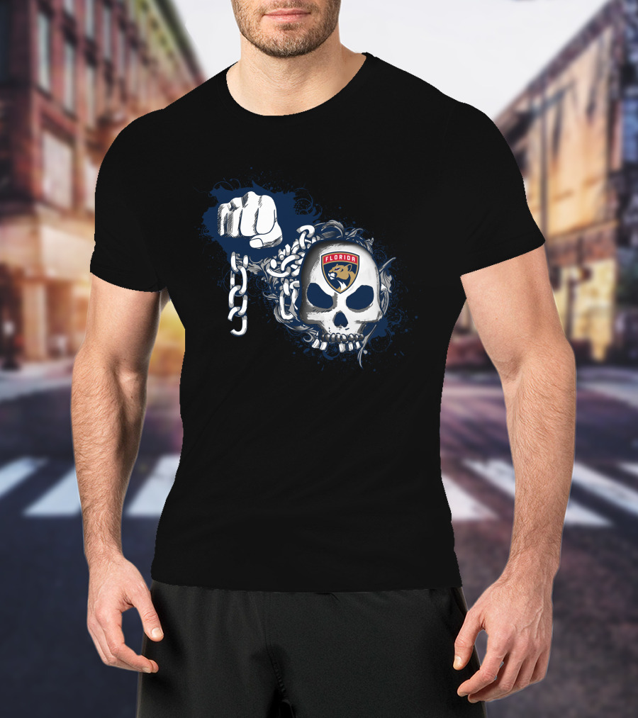 Florida Panthers Skull And Chains Motif T-Shirt