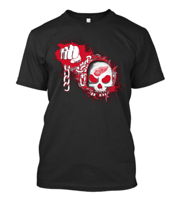 Detroit Red Wings Skull And Fist With Chains T-Shirt