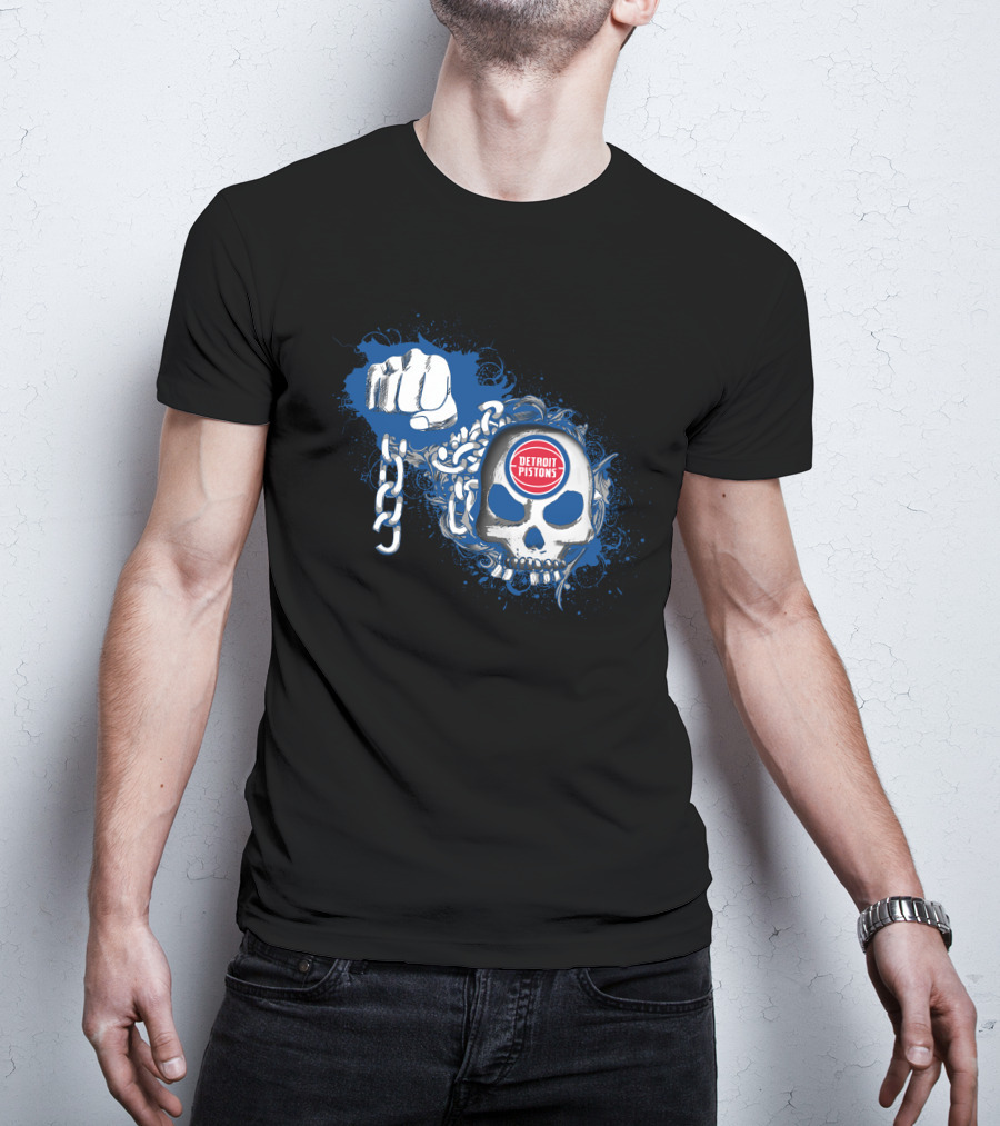 Detroit Pistons Skull Fist Chains T-Shirt