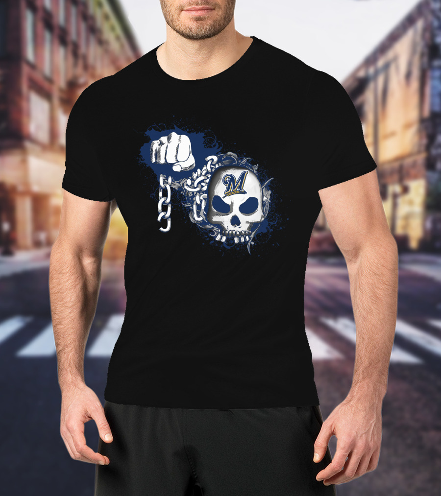 Milwaukee Brewers Skull With Chain T-Shirt