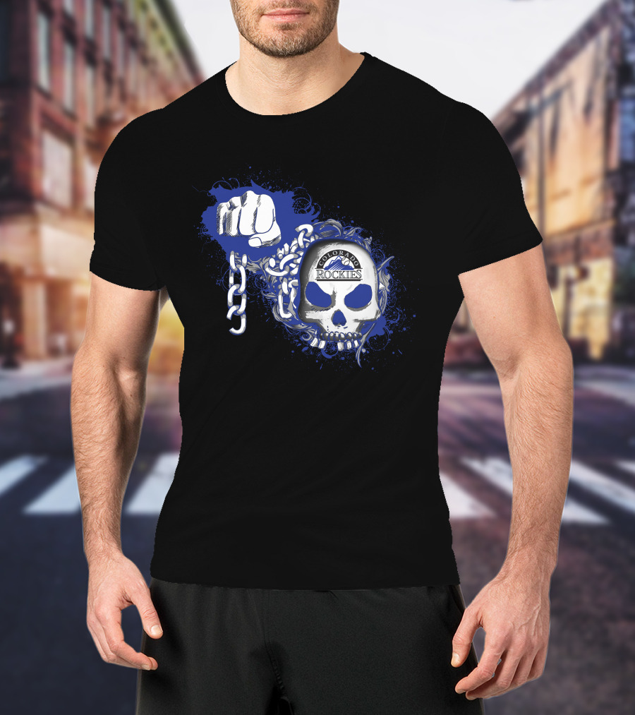 Colorado Rockies Skull Fist And Chains T-Shirt