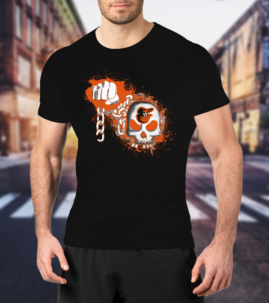 Baltimore Orioles Skull Fist Chain T-Shirt