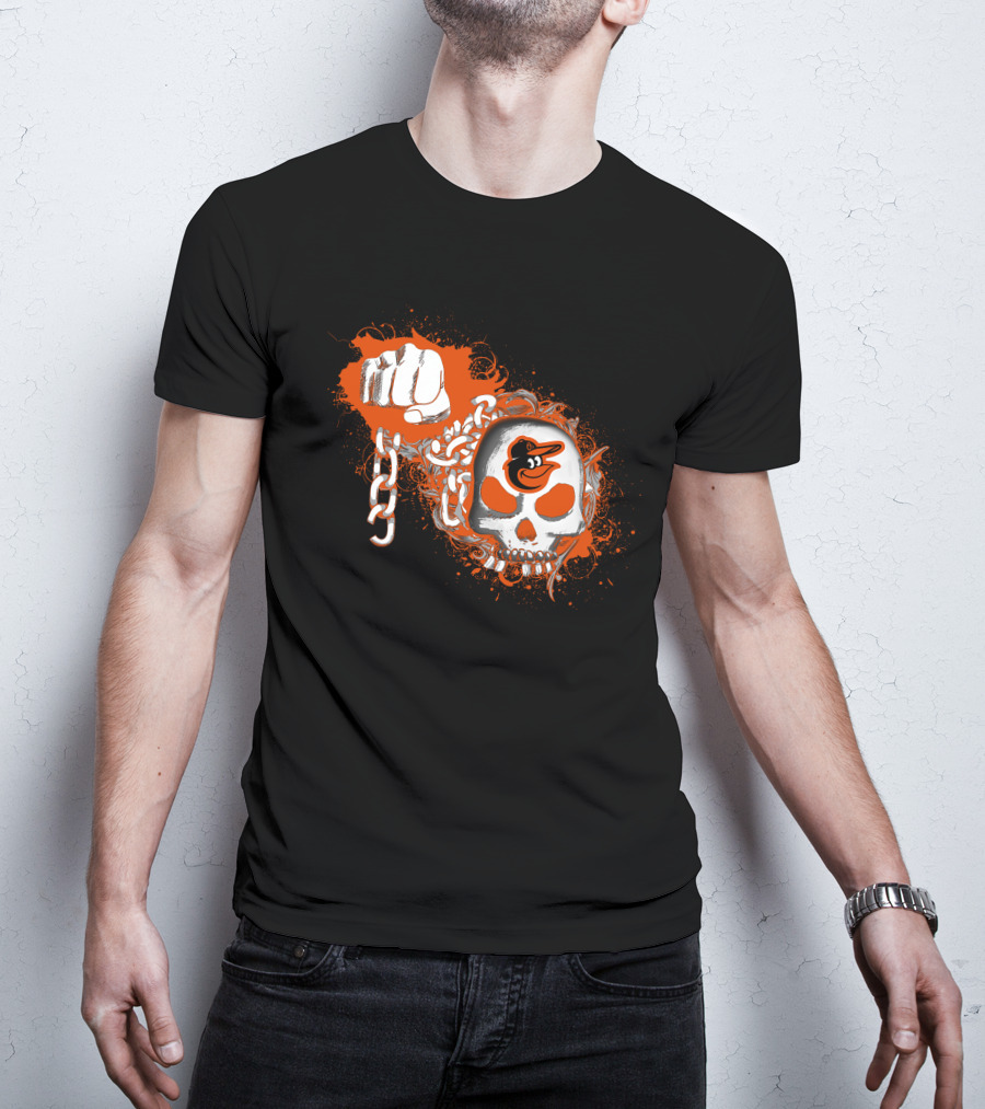 Baltimore Orioles Skull Fist Chain T-Shirt