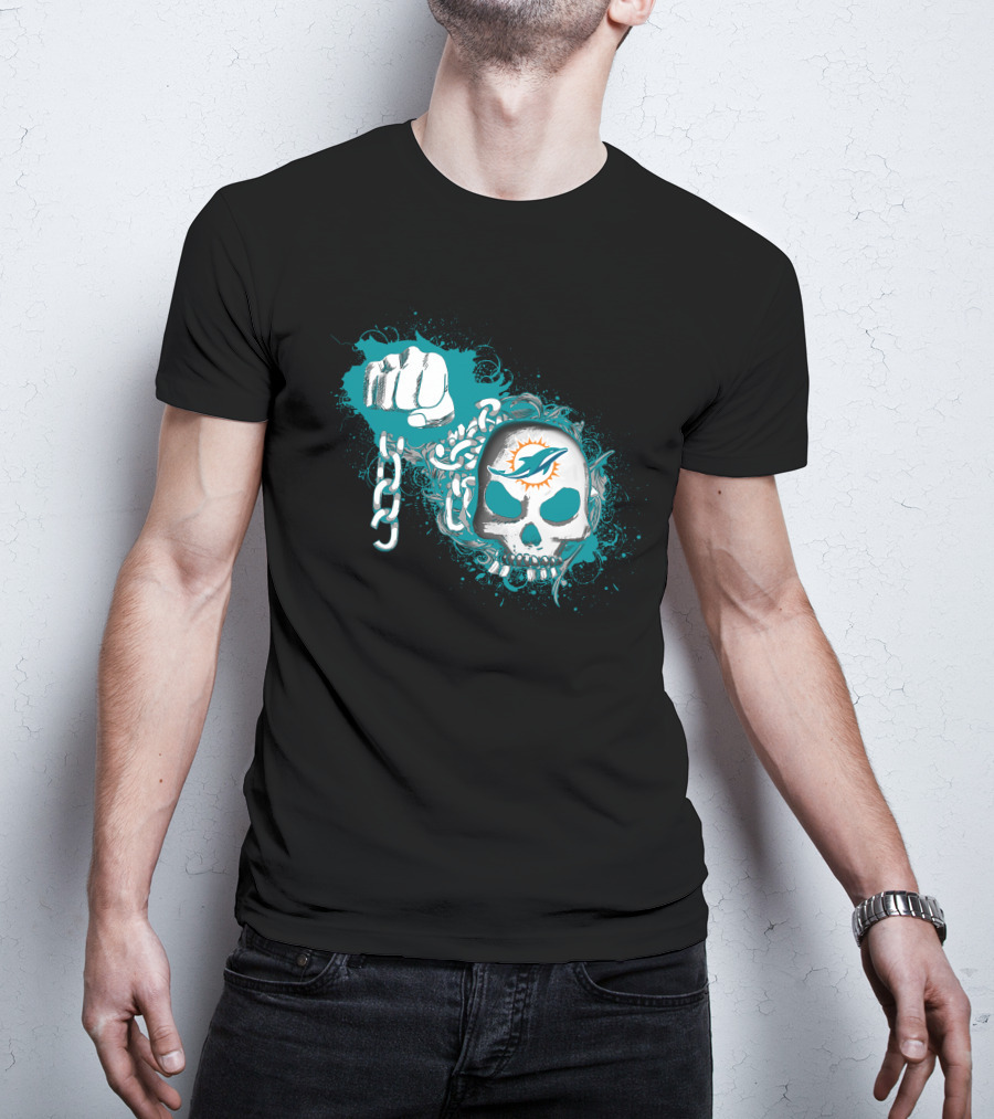 Miami Dolphins Skull And Fist With Chains T-Shirt