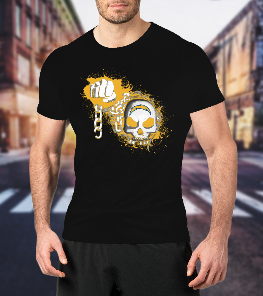 Los Angeles Chargers Skull And Fist With Lightning Bolt T-Shirt