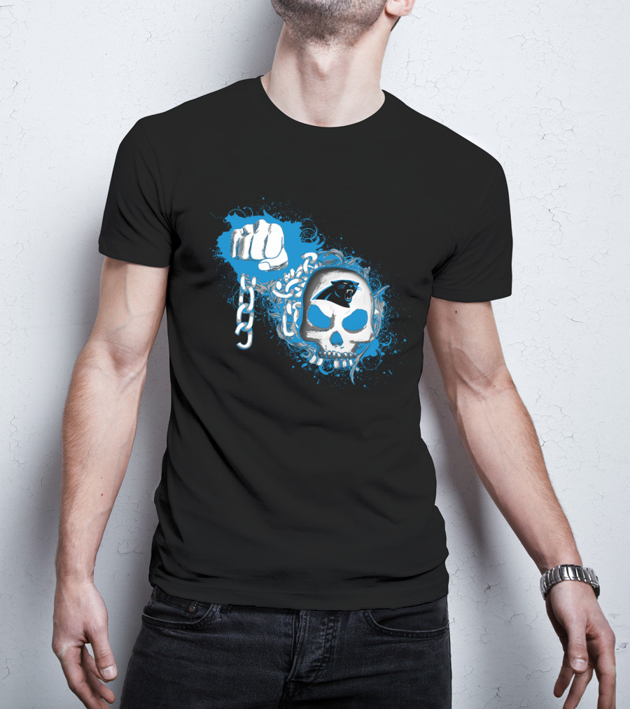 Carolina Panthers Skull And Chains Blue Fist T-Shirt