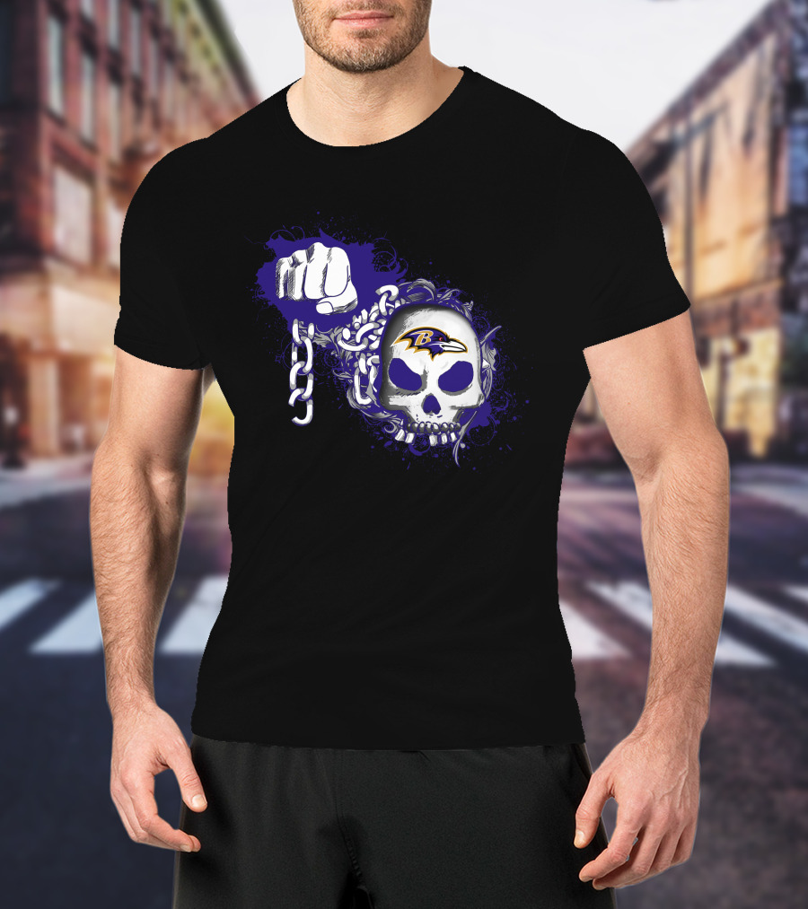 Baltimore Ravens Skull And Fist Md With Chains T-Shirt