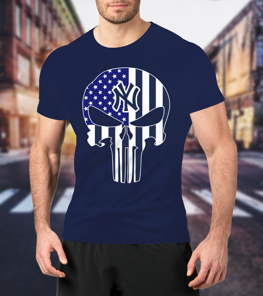 Yankees Logo American Flag Punisher Skull 1 T-Shirt