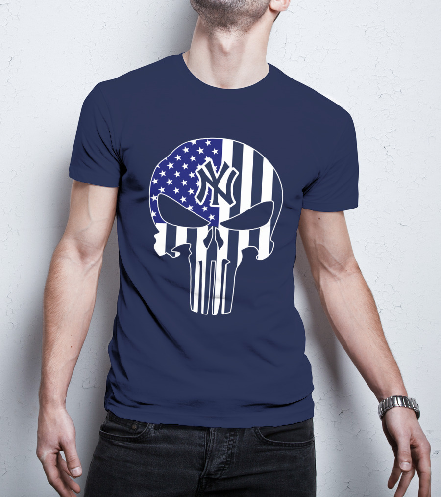 Yankees Logo American Flag Punisher Skull 1 T-Shirt