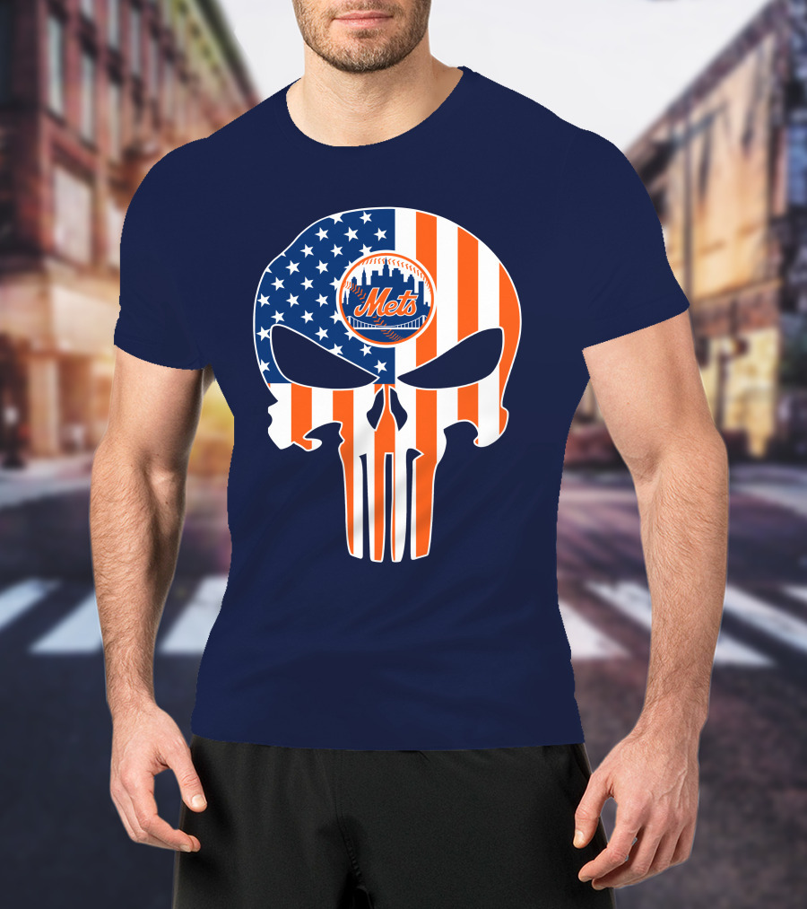 New York Mets Punisher Skull American Flag T-Shirt