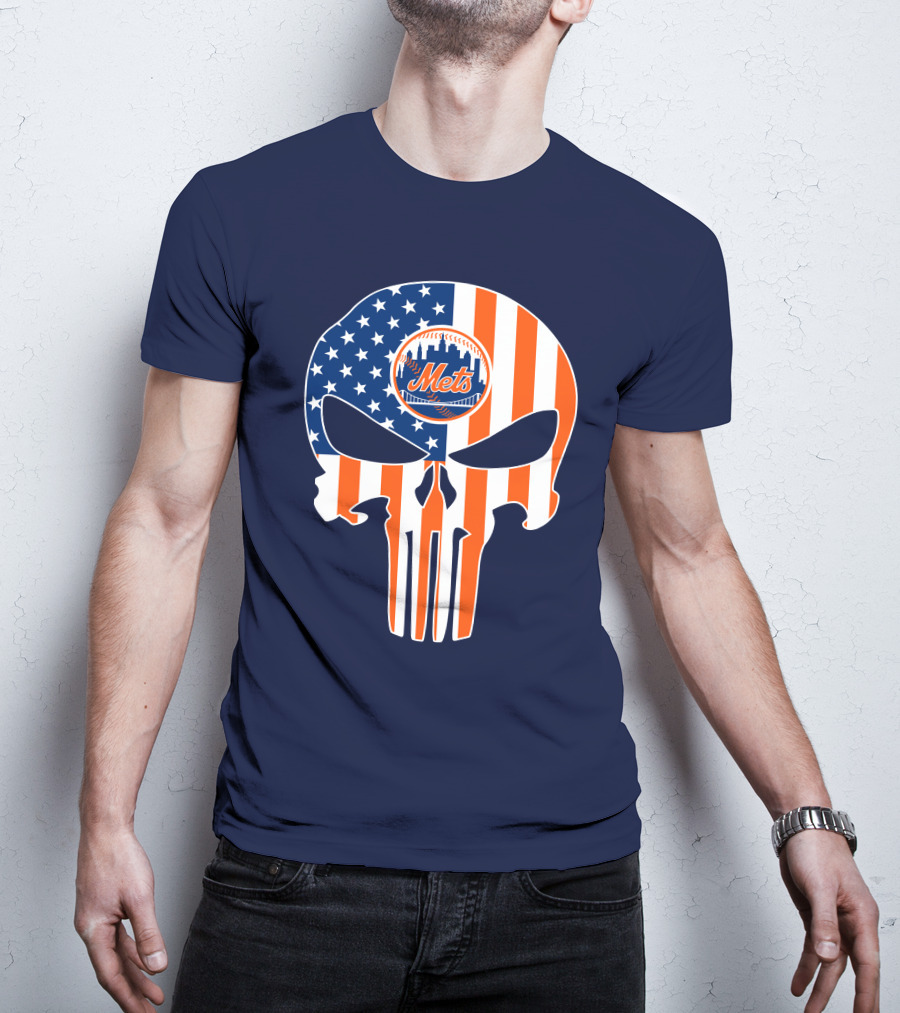 New York Mets Punisher Skull American Flag T-Shirt